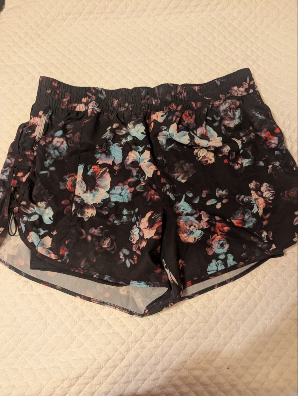 Avia Black Floral Athletic Shorts with Multicolor Blooms
